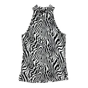 RETRO Zebra Print Halter Top Sleeveless Party Clubwear Tank Top - Size‎ M Y2K
